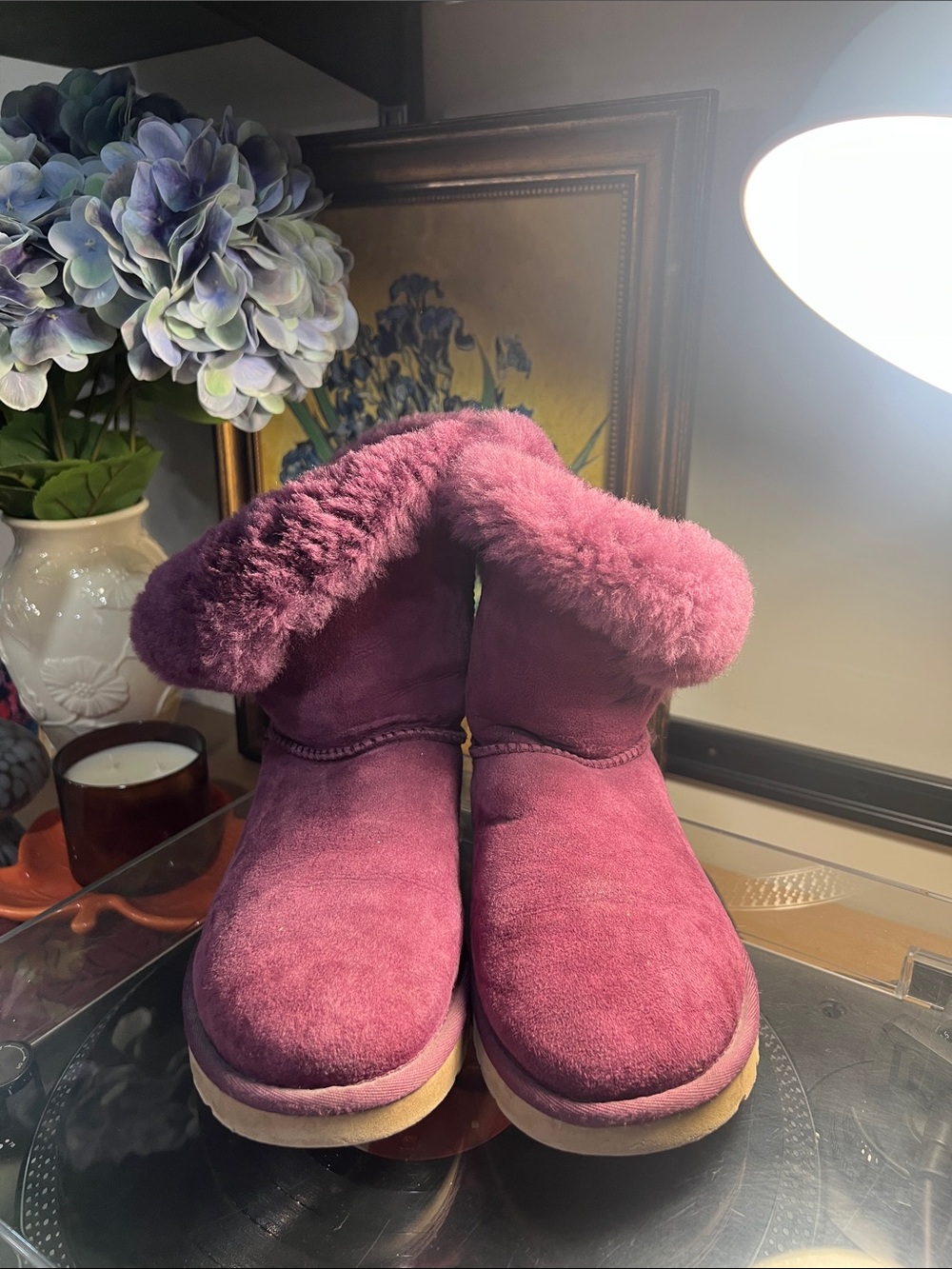 UGG Women's Short Shearling Boots in Plum - Picture 2 of 7